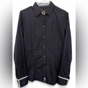 Men's Robert Graham Shirt Black Paisley Long Sleeve Button Down Flip Cuff Medium